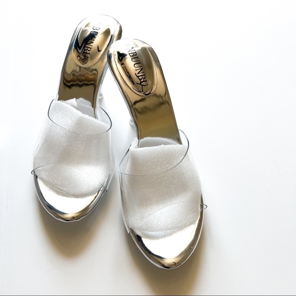 NBUUNBU Silver Clear Heels / Fitness Competition Dress Shoes Transparent Heel 39 - Picture 5 of 8